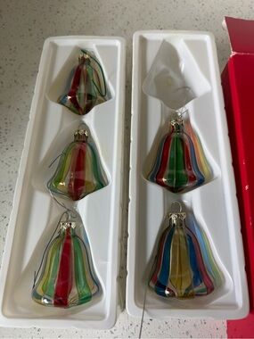 Mikasa Multicolor Striped Glass Bell Ornaments